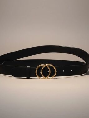 Gold Double-Ring Black Belt - Women Accessories
